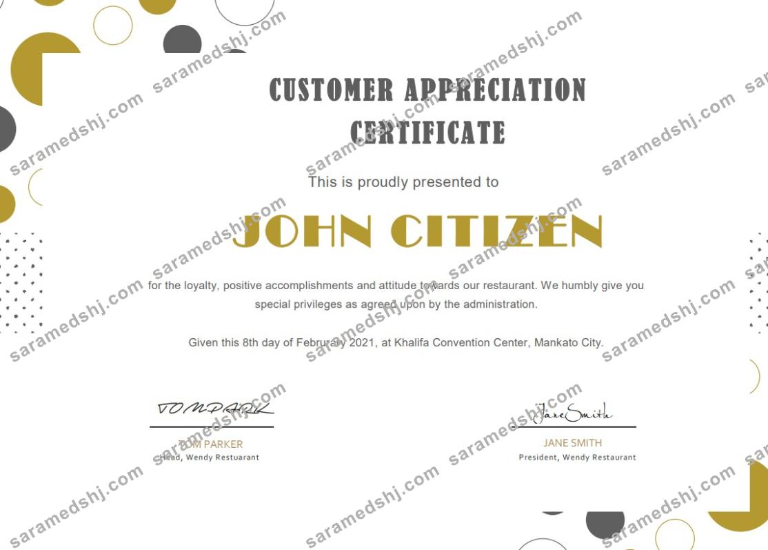 USA Customer Appreciation Certificate template in Word and PDF format